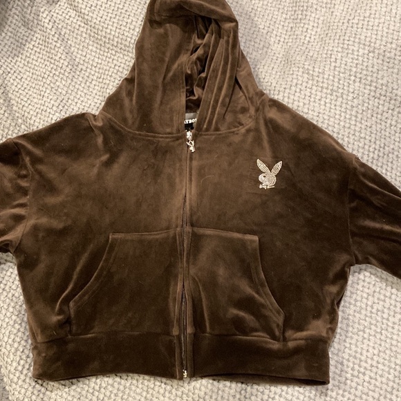 ❌SOLD❌brown PLAYBOY velour sweater (bedazzled) - Picture 1 of 8